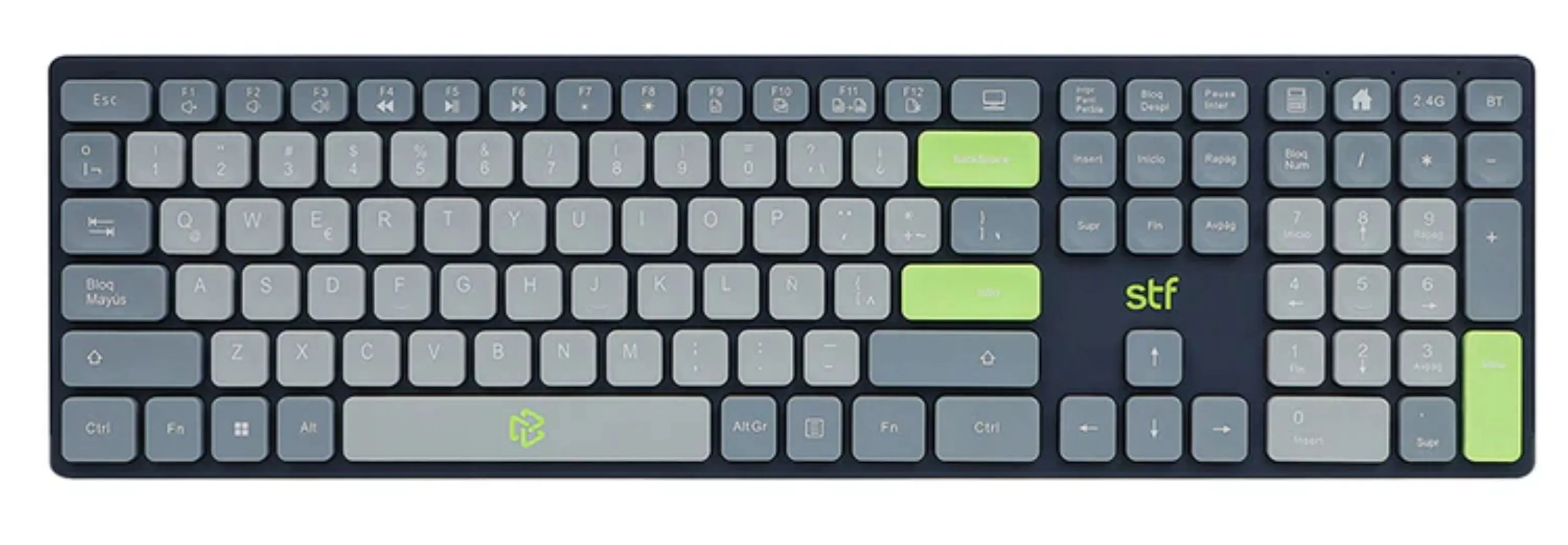 Teclado Inalámbrico STF VIVA: 2.4GHz, Bluetooth 5.0, 110 Teclas, Multimedia, WindowsMac Gris