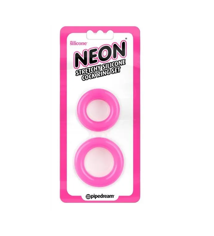 Juguetes - Neon Stretchy Silicon Cock Ring Set Pink