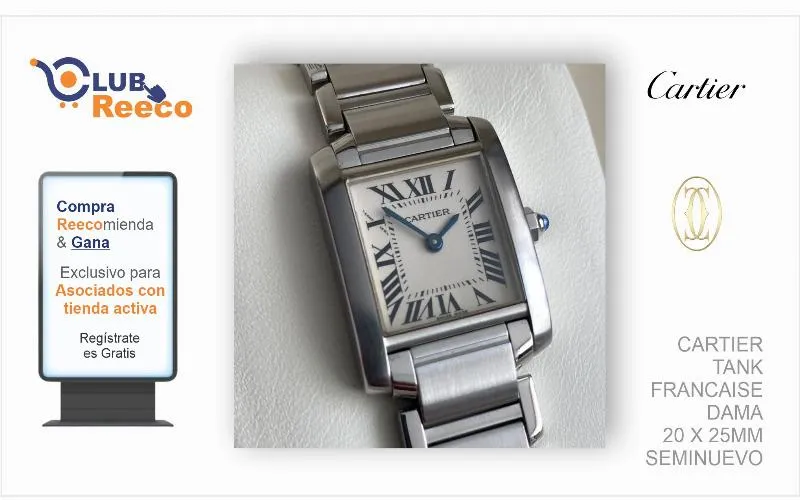 CARTIER TANK  FRANCAISE DAMA  20 X 25MM SEMINUEVO