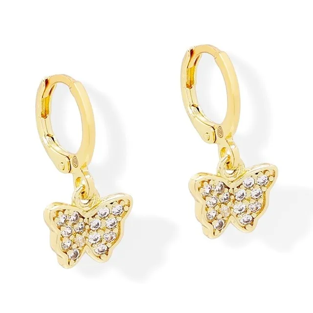 Aretes Cortos Mariposa Zirconia Oro Laminado