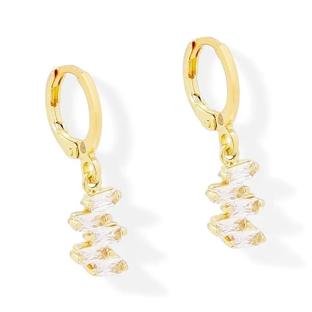 Aretes Cortos Bloques Zirconia Oro Laminado