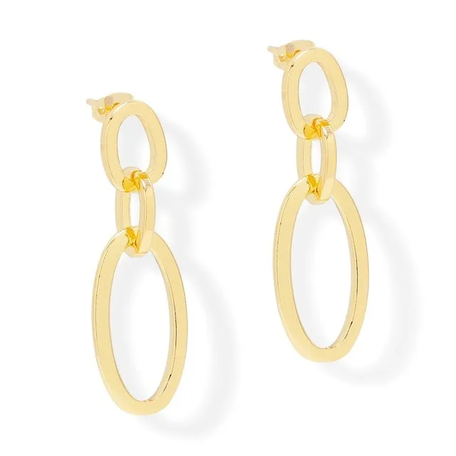 Aretes Largos Óvalos Oro Laminado