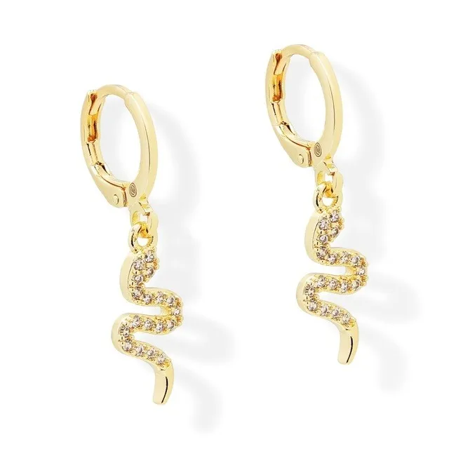 Aretes Cortos Víbora Zirconia Oro Laminado