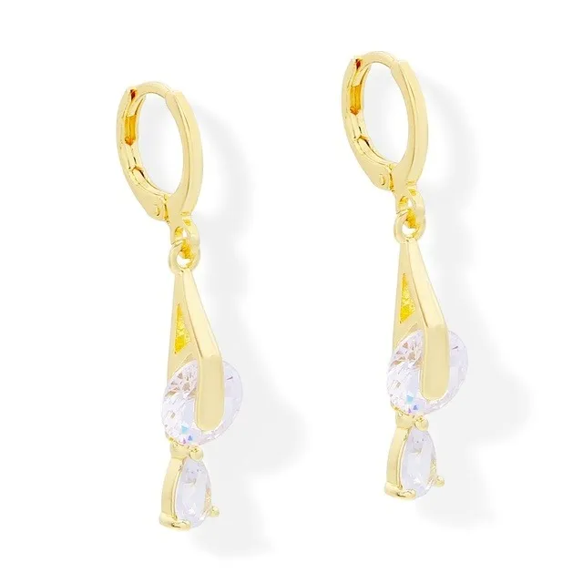 Aretes Largos Ojo de Gato Zirconia Oro Laminado