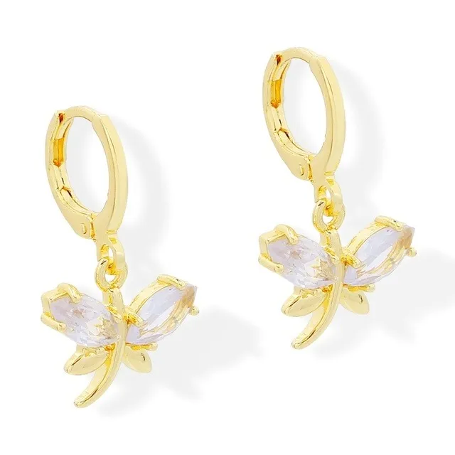Aretes Cortos Libélula Zirconia Oro Laminado