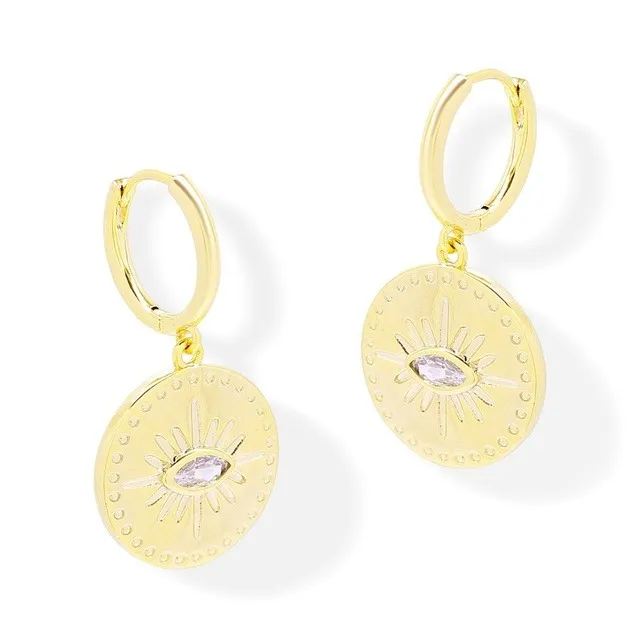 Aretes Cortos Ojo de la Providencia Zirconia Oro Laminado