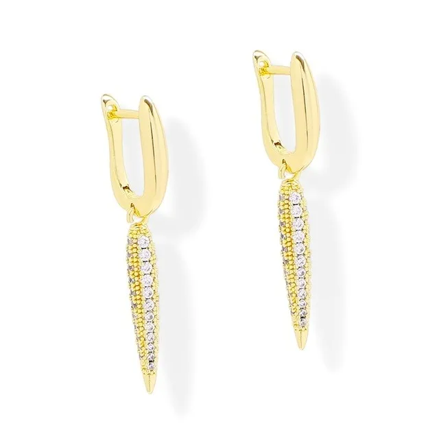 Aretes Largos Espiga Zirconia en Oro Laminado