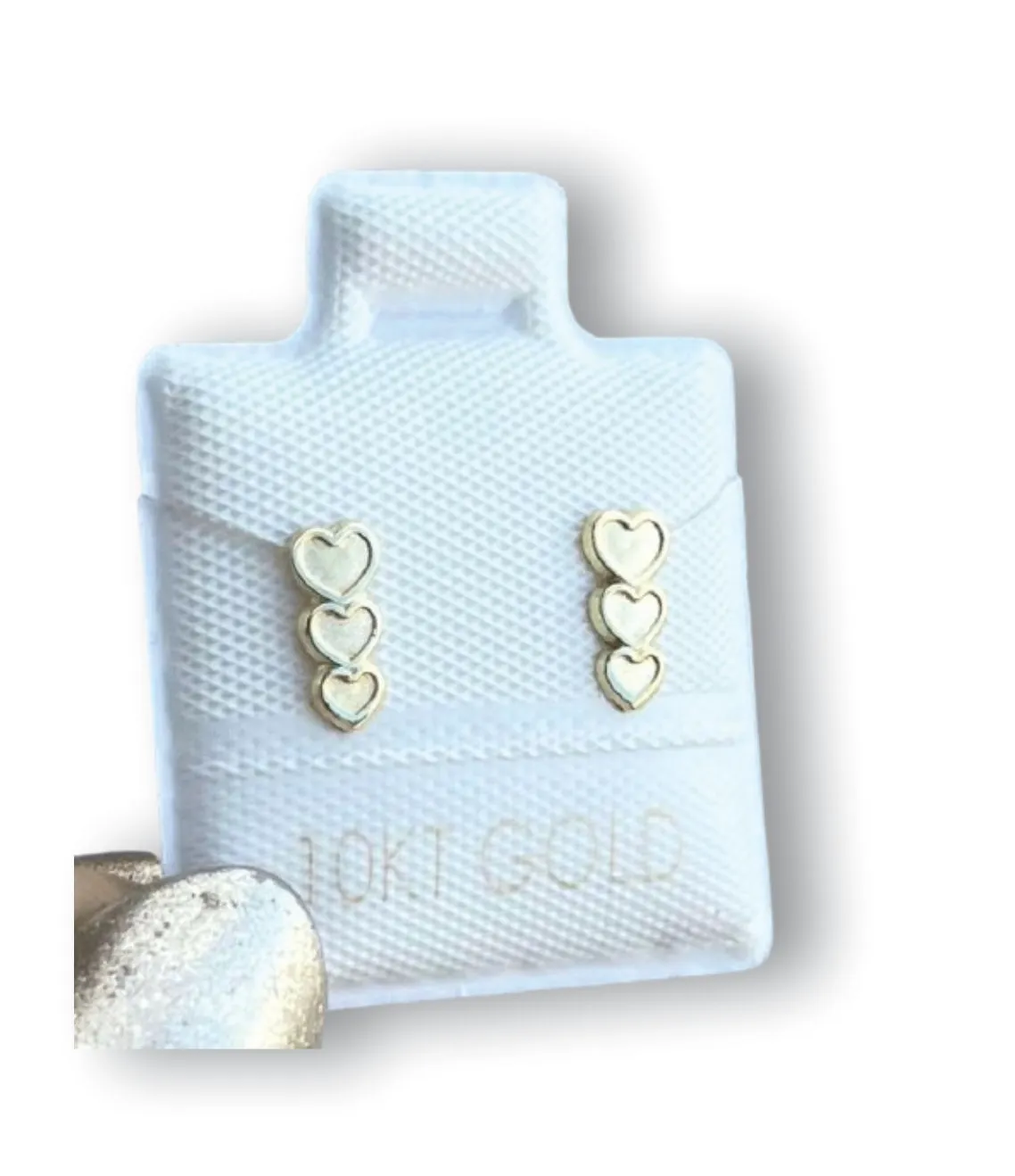3 Corazones Aretes en Oro de 10 K