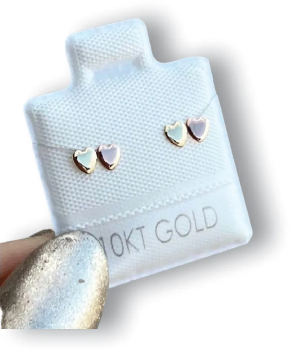 Dos Corazones Aretes en Oro de 10 K