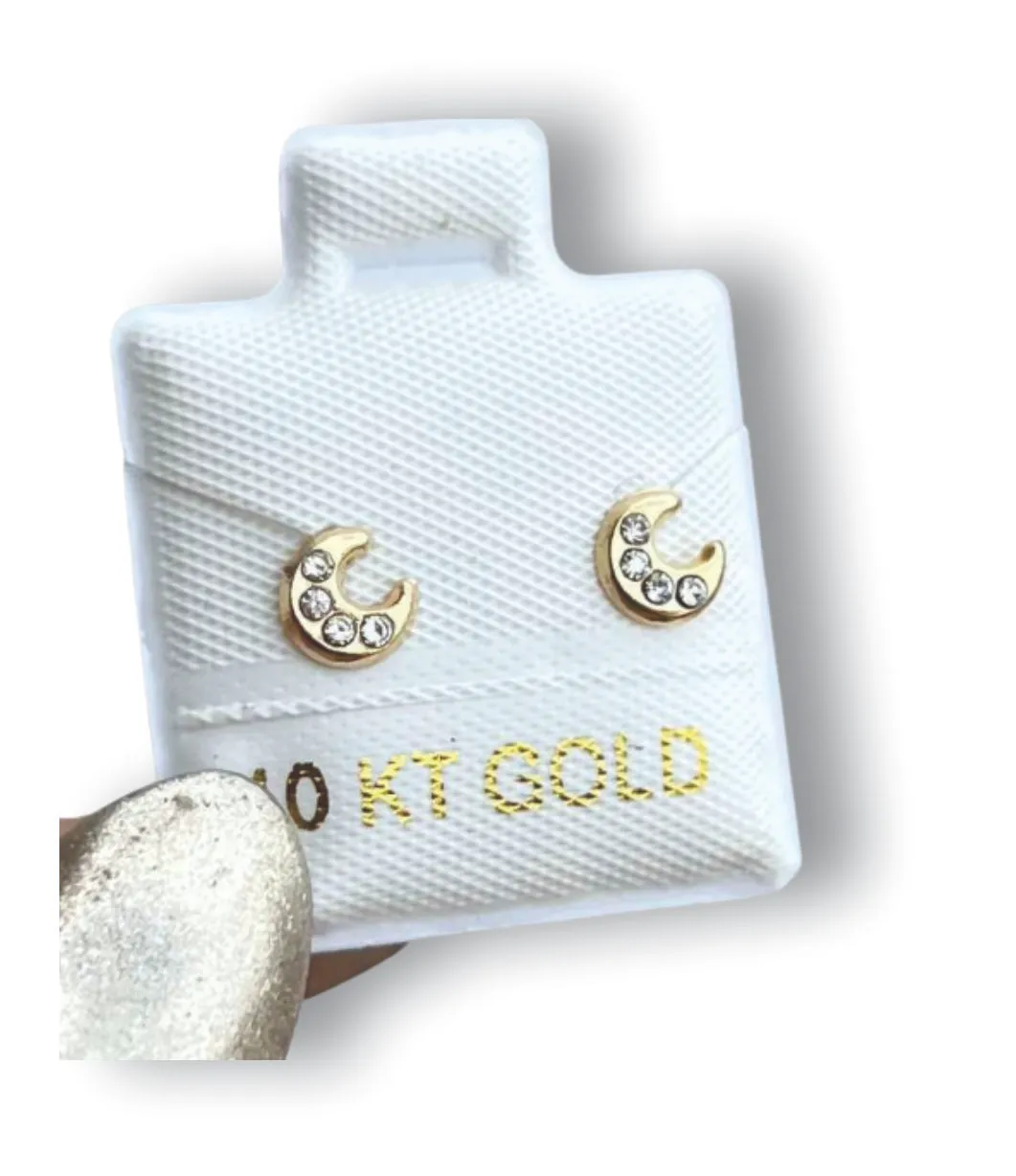 Luna Zirconia Aretes en Oro de 10 K