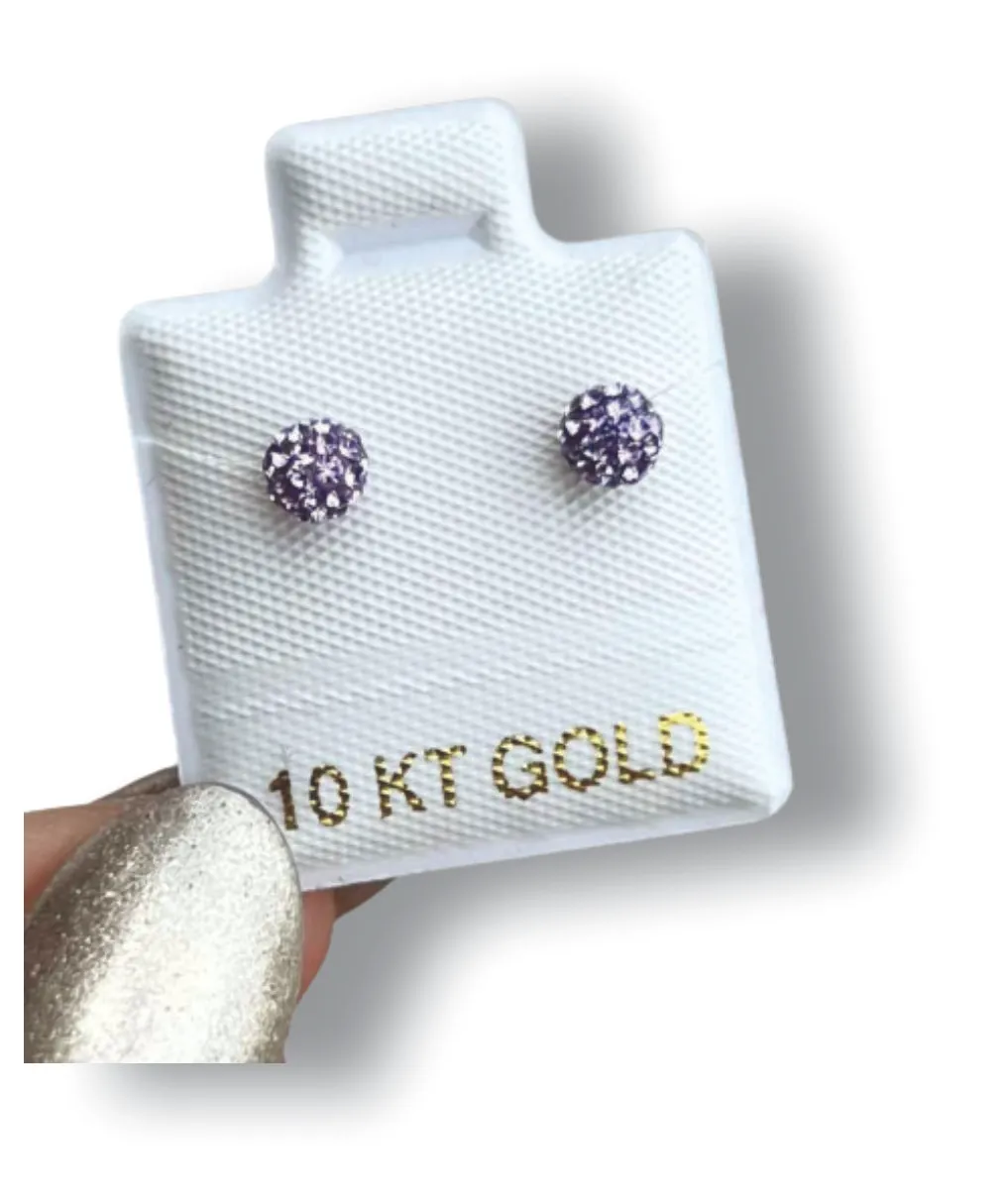 Bola de Fuego Lila #1 Aretes en Oro de 10 K
