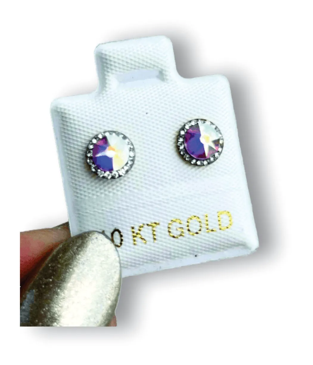 Diamante Tornasol Aretes en Oro de 10 K