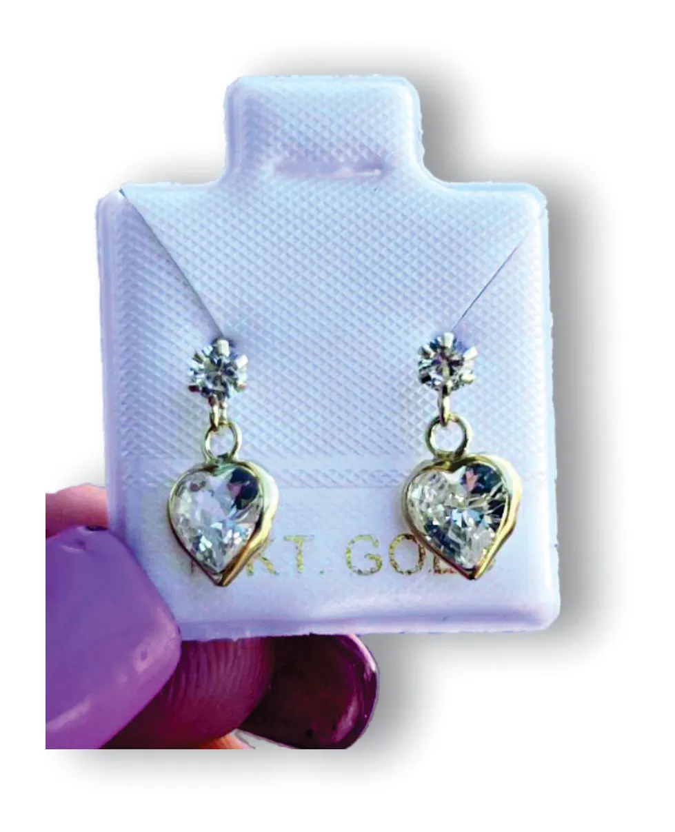 Corazón Colgando  Aretes en Oro de 10 K