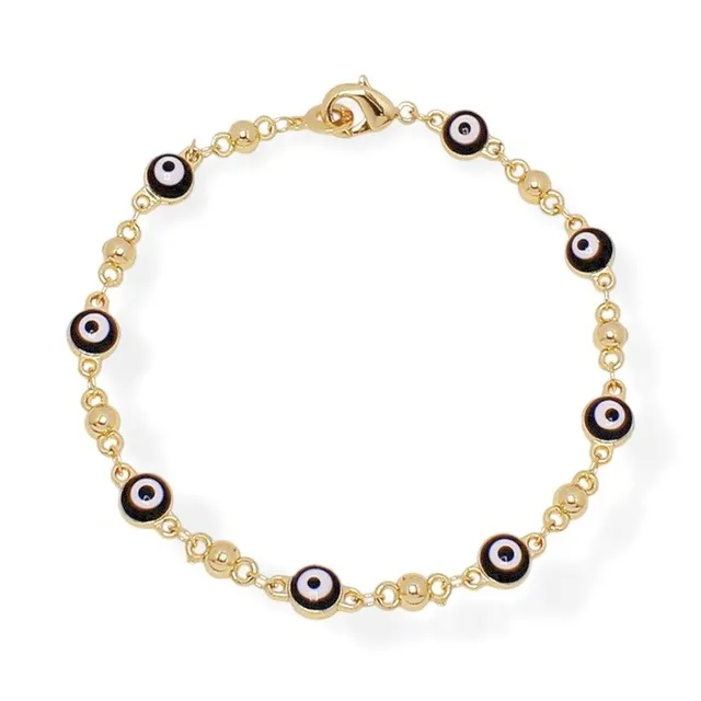 Pulsera Ojos Turcos Negros Oro Lam.
