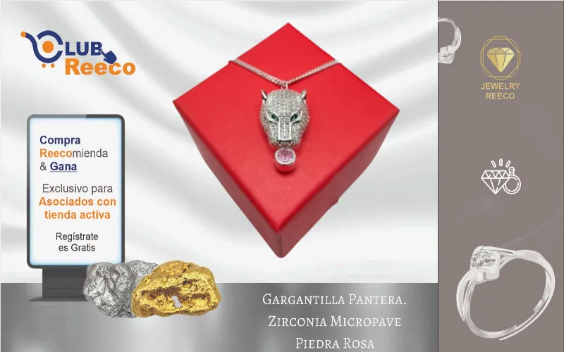 Gargantilla Pantera. Zirconia Micropave, Piedra Rosa