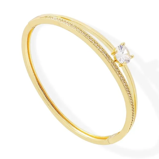 Brazalete Bifurco Zirconia Oro Laminado