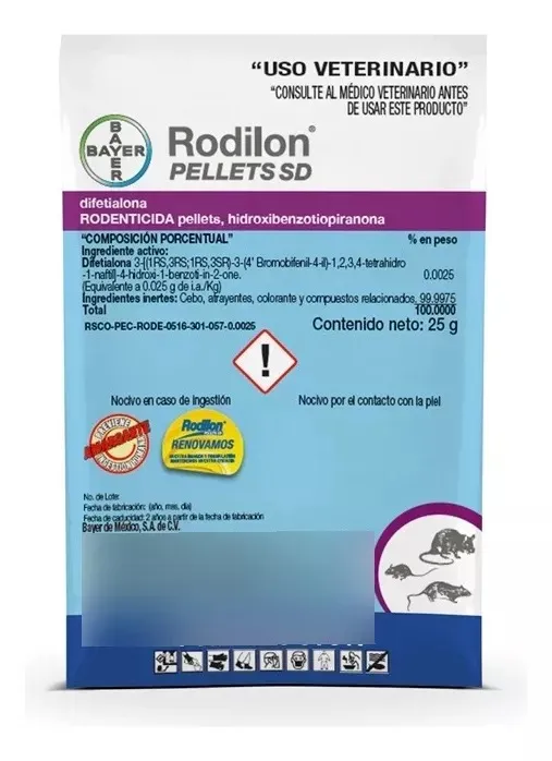 Cebo Rata Rodilon Pellets SD 25 Gramos Bayer