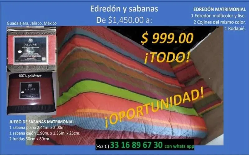 Juego de sabana con cobija y fundas matrimonial