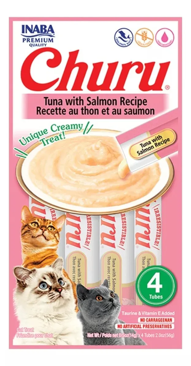 Churu Gato Premio Atún y Salmon Cremoso 6 Sobres con 4 Tubos de 14 gr