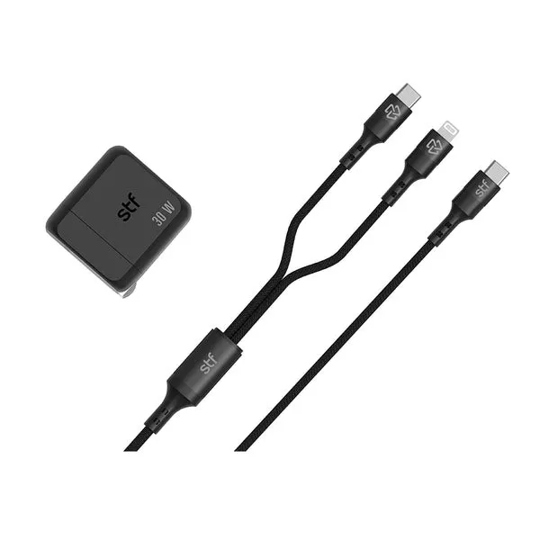 ProductoKit Cargador de pared + Cable 2 en 1 | STF Carga ultra rápida 3A | 1.8m Tipo C-Lightning 60W
