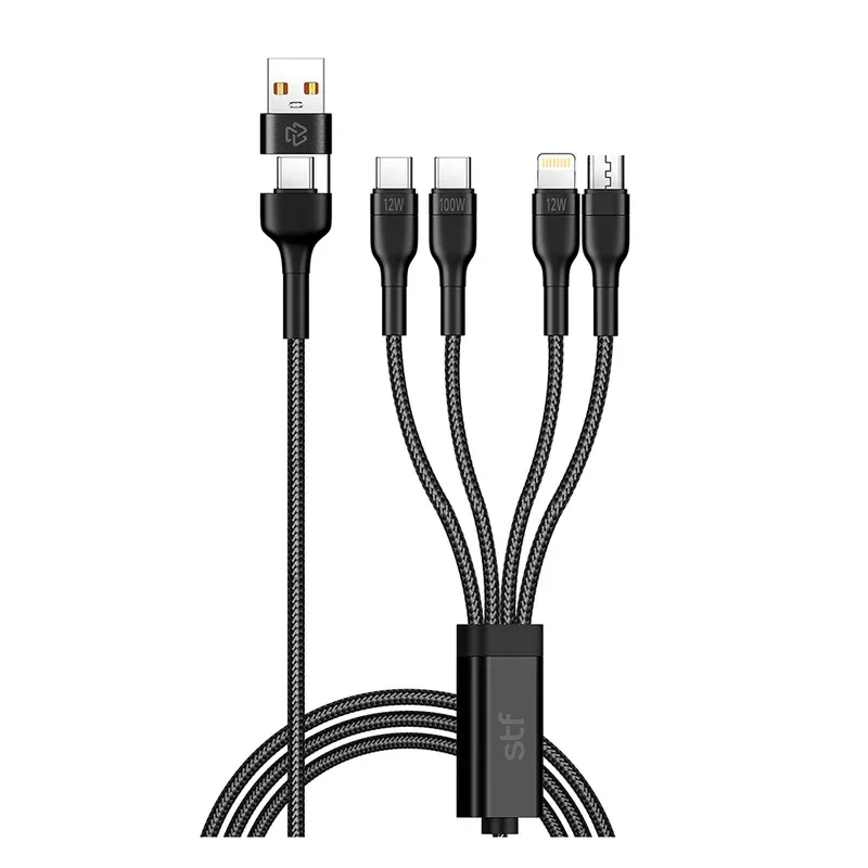 Cable 4 en 2 Carga Ultra Rápida USBTipo-C a Micro USBLightningUSB-C 100W