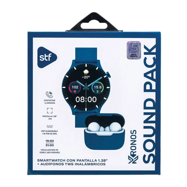Kit STF Smartwatch Reloj Kronos Sound Pack 1.38" + Audífonos True