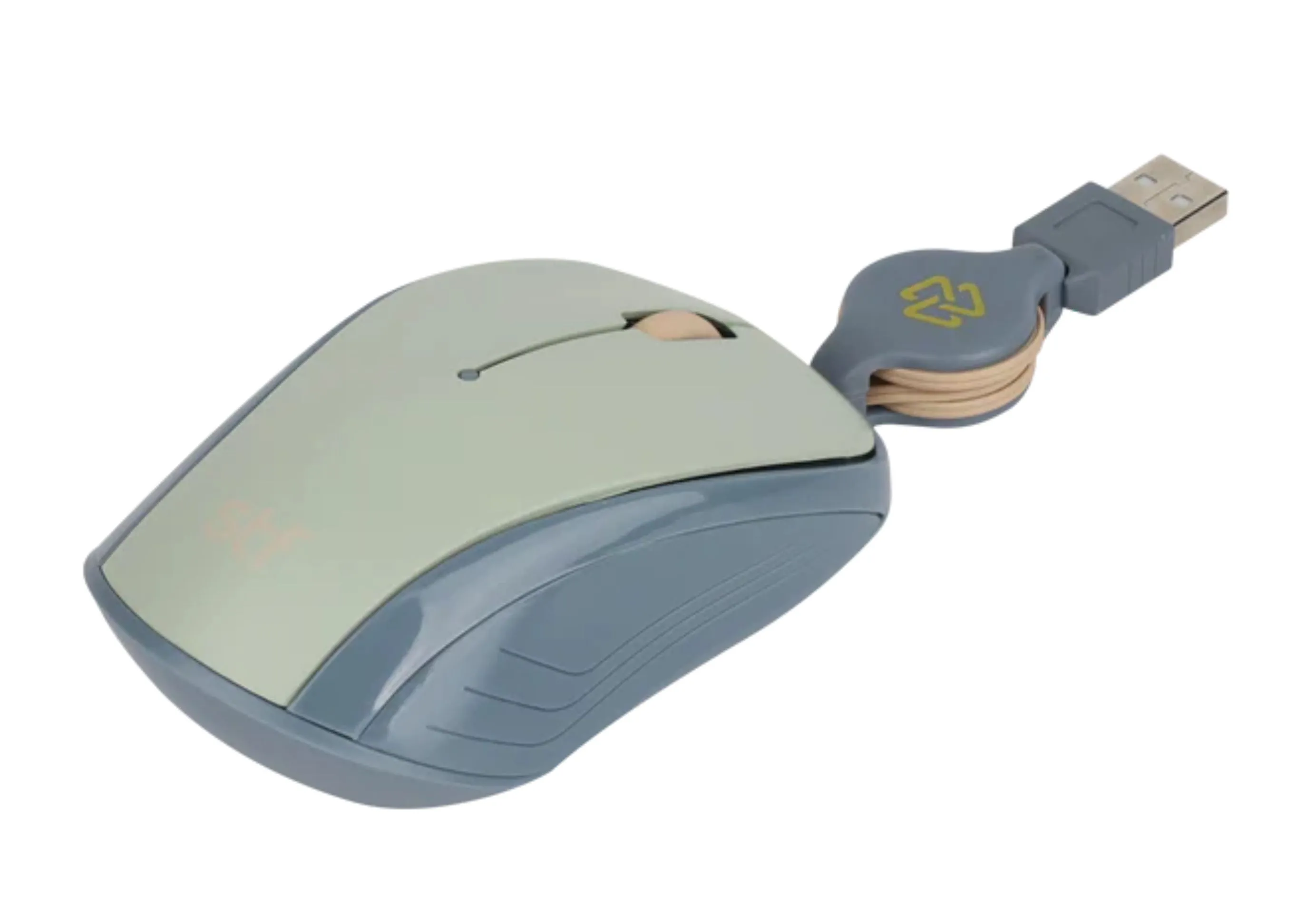 Mouse Alámbrico Retráctil STF VIVA: 1600 DPI, Ergonómico, USB, 80cm, Menta Gris