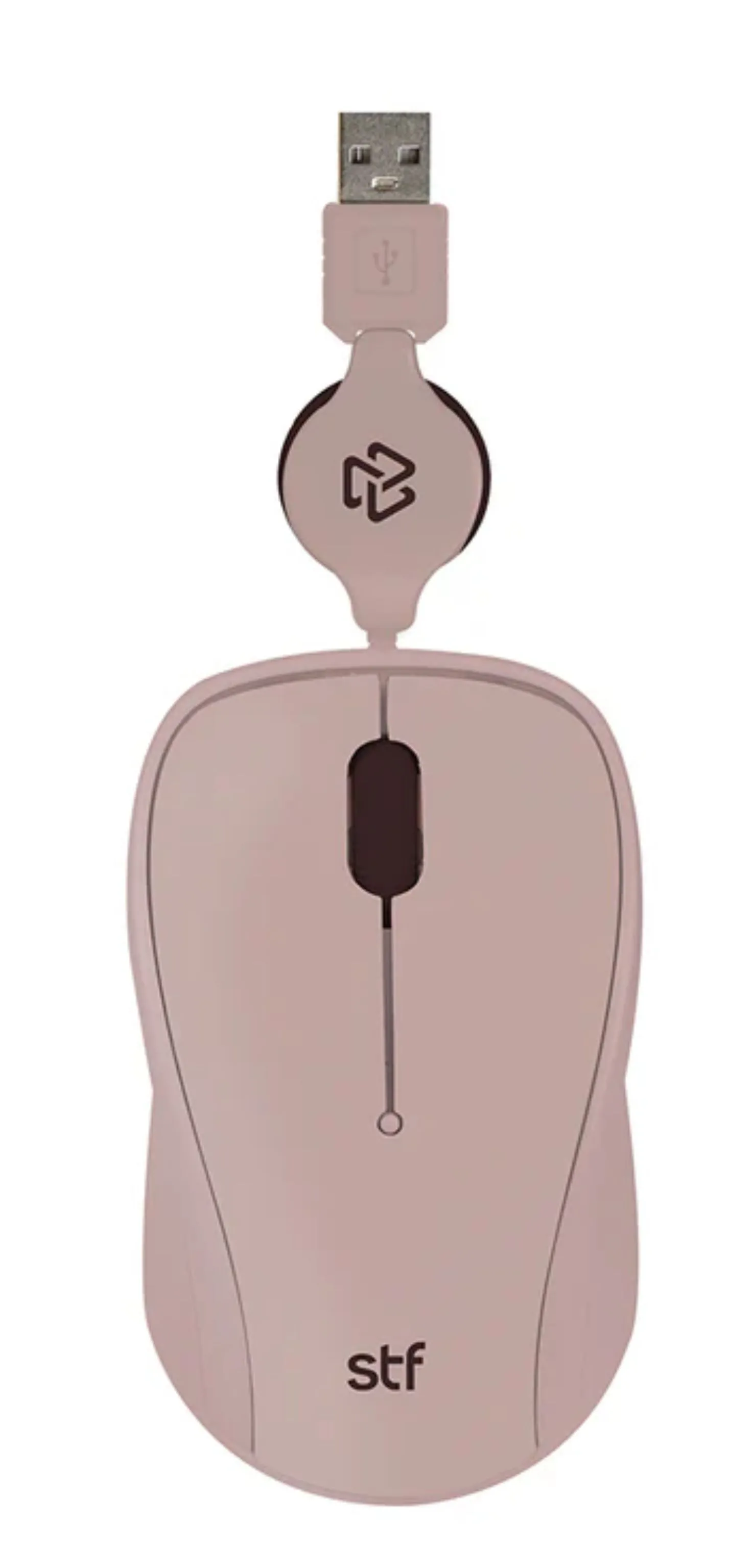Mouse Alámbrico Retráctil STF VIVA: 1600 DPI, Ergonómico, USB, 80cm, Nude