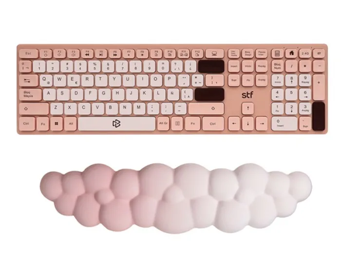 Kit Teclado inalámbrico + Reposa muñecas | STF VIVA | Para computadora rosa
